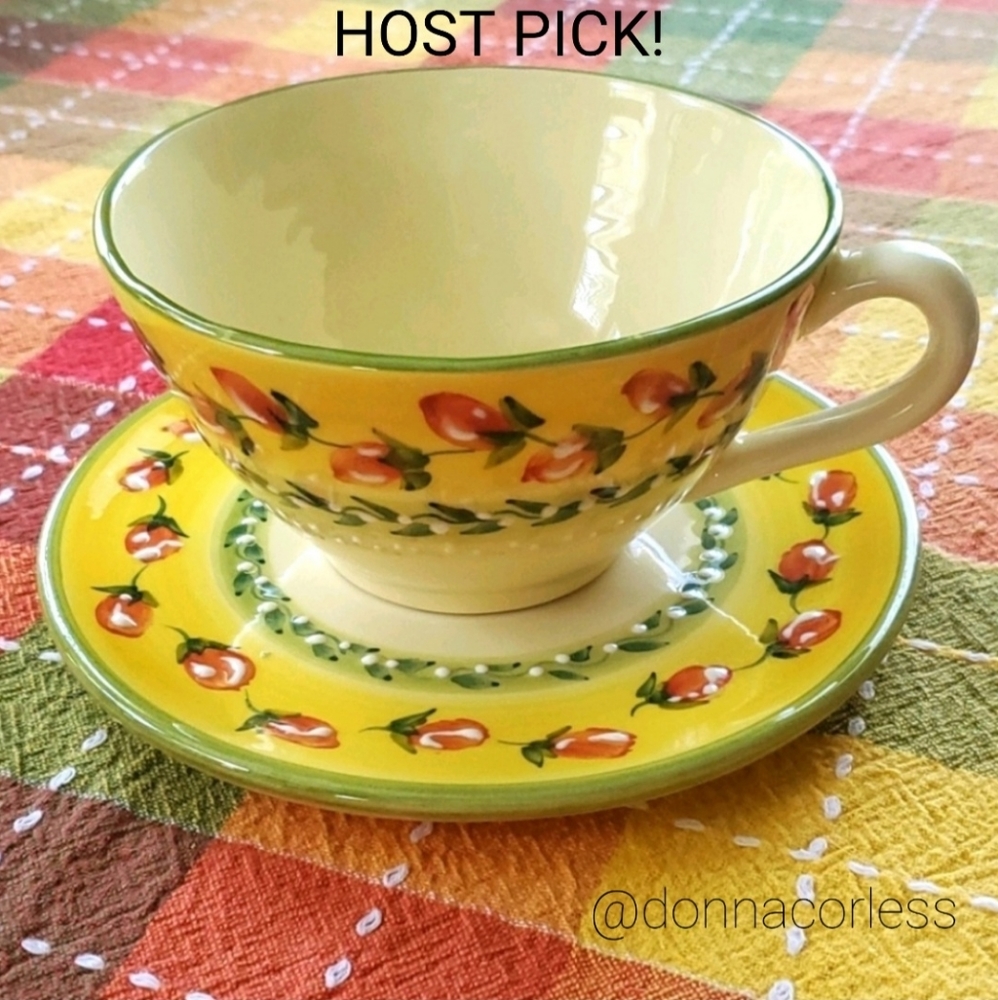 Vintage Hand Painted Floral Cup and Saucer from France EUC